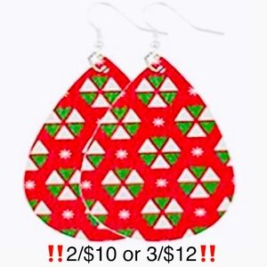 Red, Green and White Faux Leather Christmas Holiday Earrings